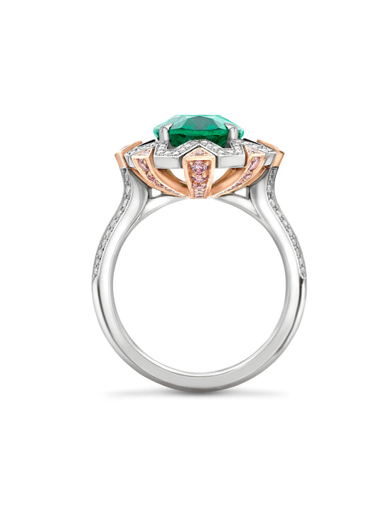 Fifth Avenue Oval Emerald Platinum and Rose Gold Ring