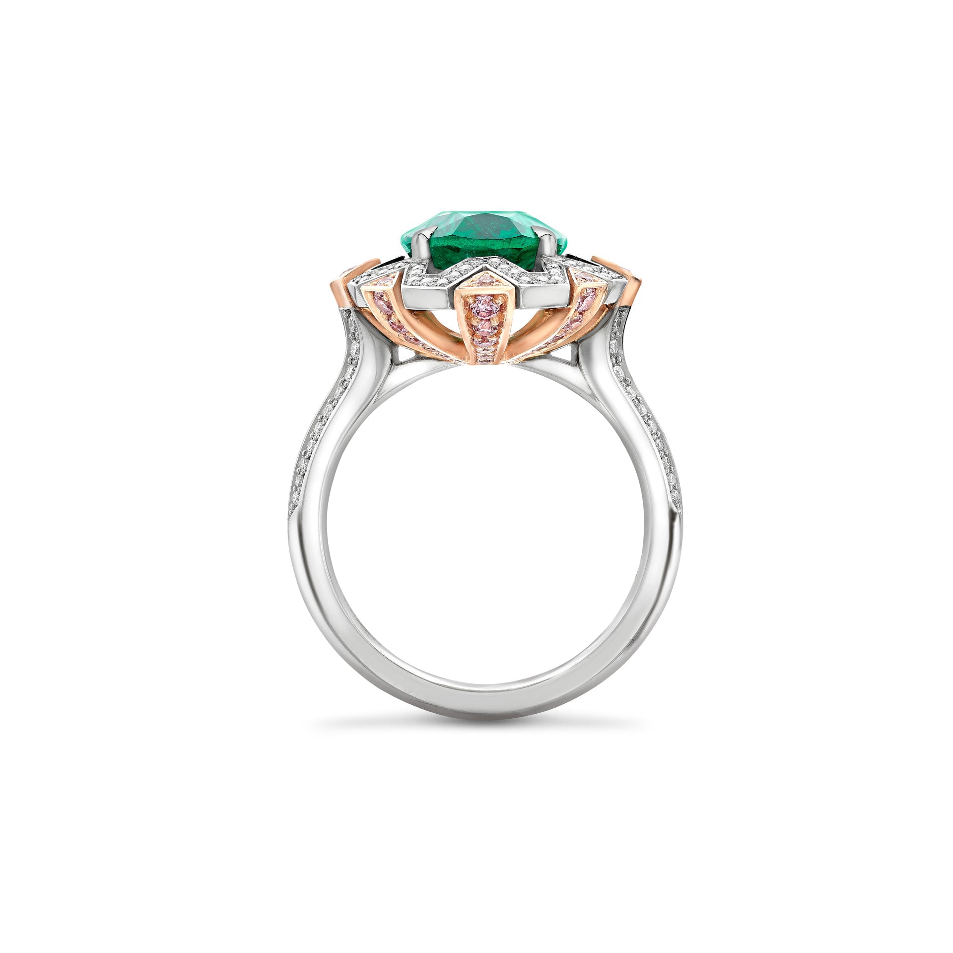 Fifth Avenue Oval Emerald Platinum and Rose Gold Ring