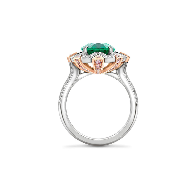 Fifth Avenue Oval Emerald Platinum and Rose Gold Ring