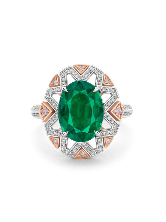 Fifth Avenue Oval Emerald Platinum and Rose Gold Ring