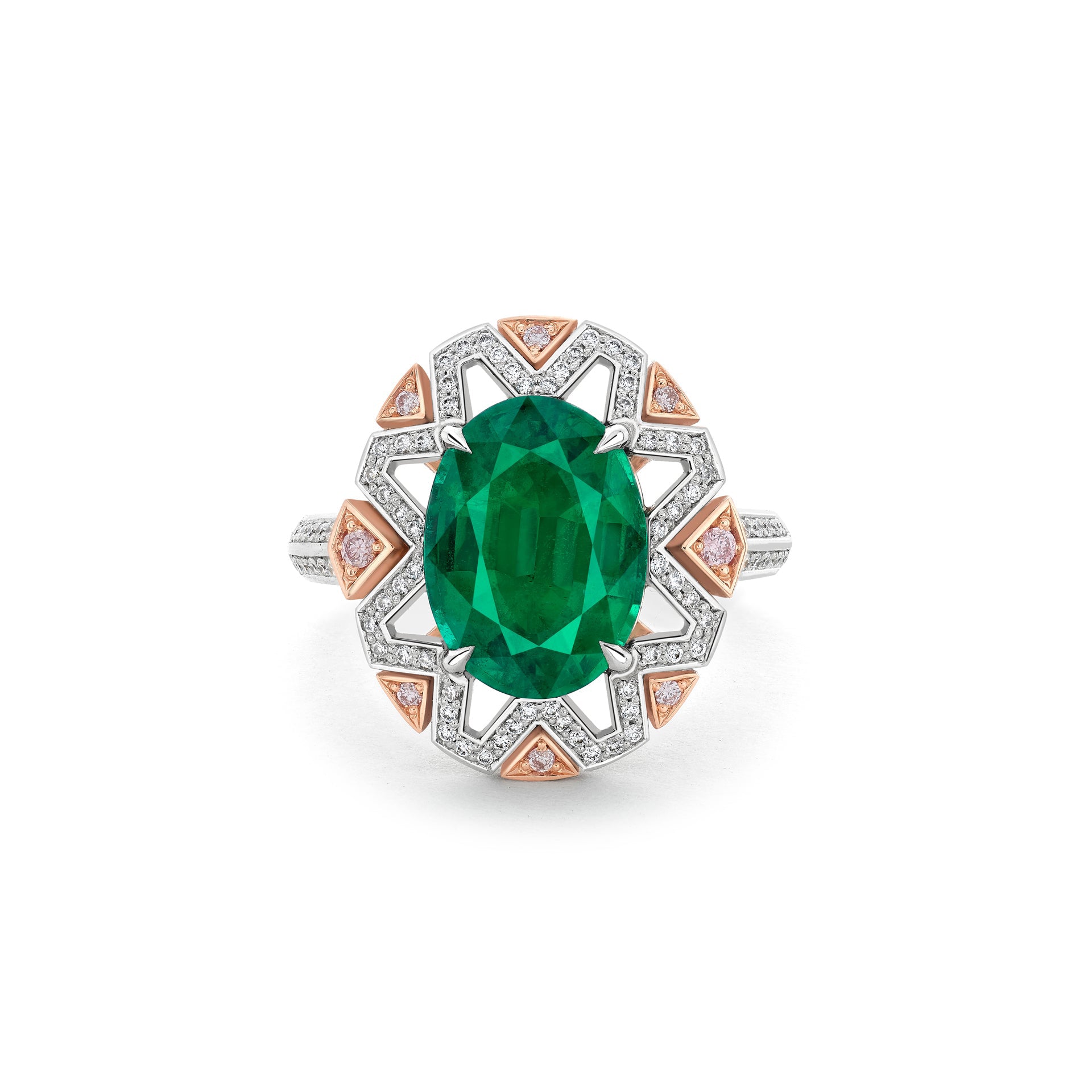 Fifth Avenue Oval Emerald Platinum and Rose Gold Ring