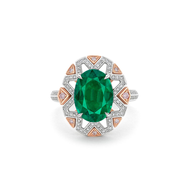 Fifth Avenue Oval Emerald Platinum and Rose Gold Ring