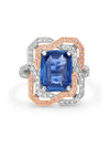 Pavilion Sapphire and Pink Diamond Platinum Ring