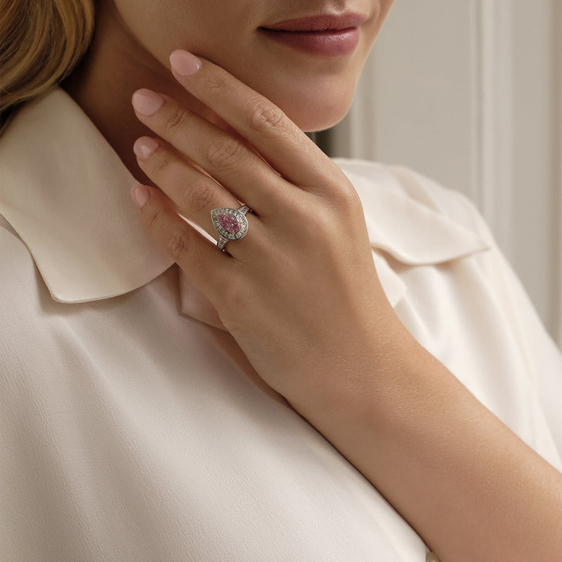 Vintage Pear Pink Diamond Platinum and Rose Gold Ring