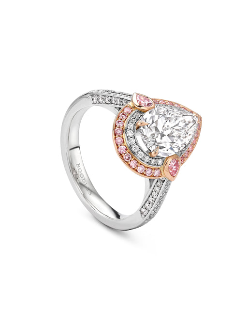 Vintage Pear Diamond Platinum and Rose Gold Ring