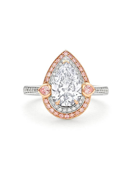Vintage Pear Diamond Platinum and Rose Gold Ring