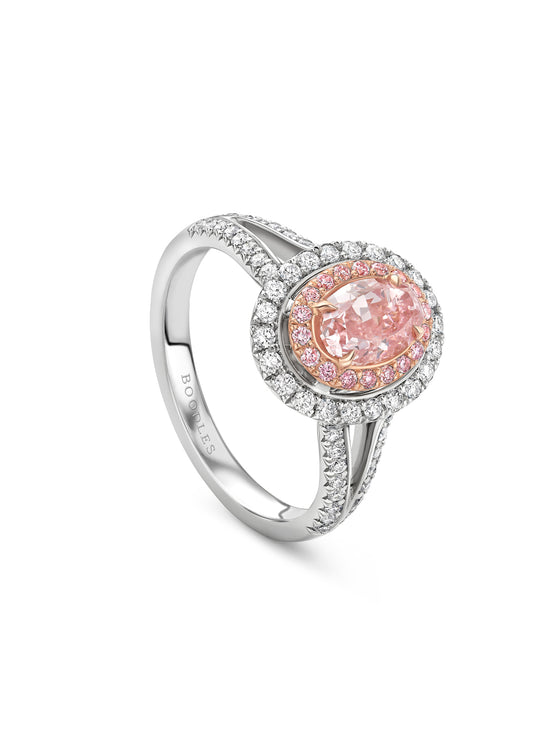 Vintage Oval Pink Diamond Platinum and Rose Gold Ring