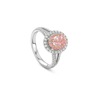 Vintage Oval Pink Diamond Platinum and Rose Gold Ring