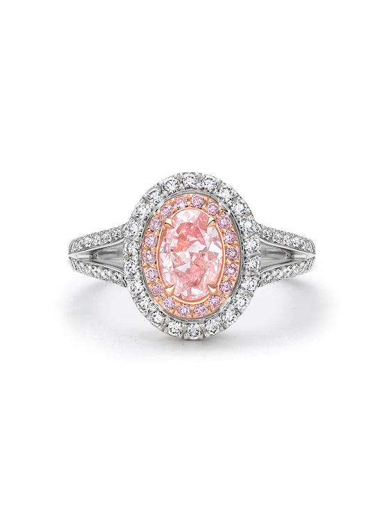Vintage Oval Pink Diamond Platinum and Rose Gold Ring