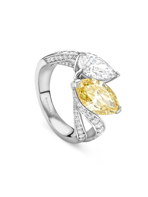 Gemini Yellow and White Diamond Platinum Ring