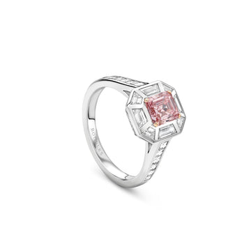 Art Deco Pink and White Diamond Platinum Ring