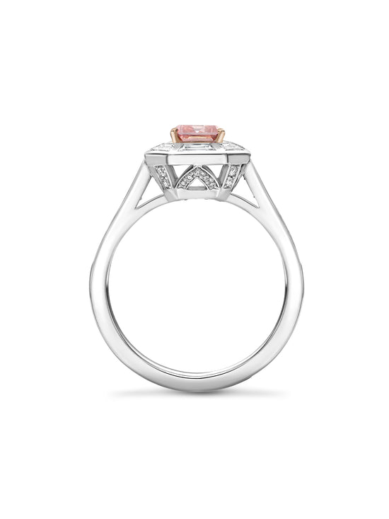 Art Deco Pink and White Diamond Platinum Ring
