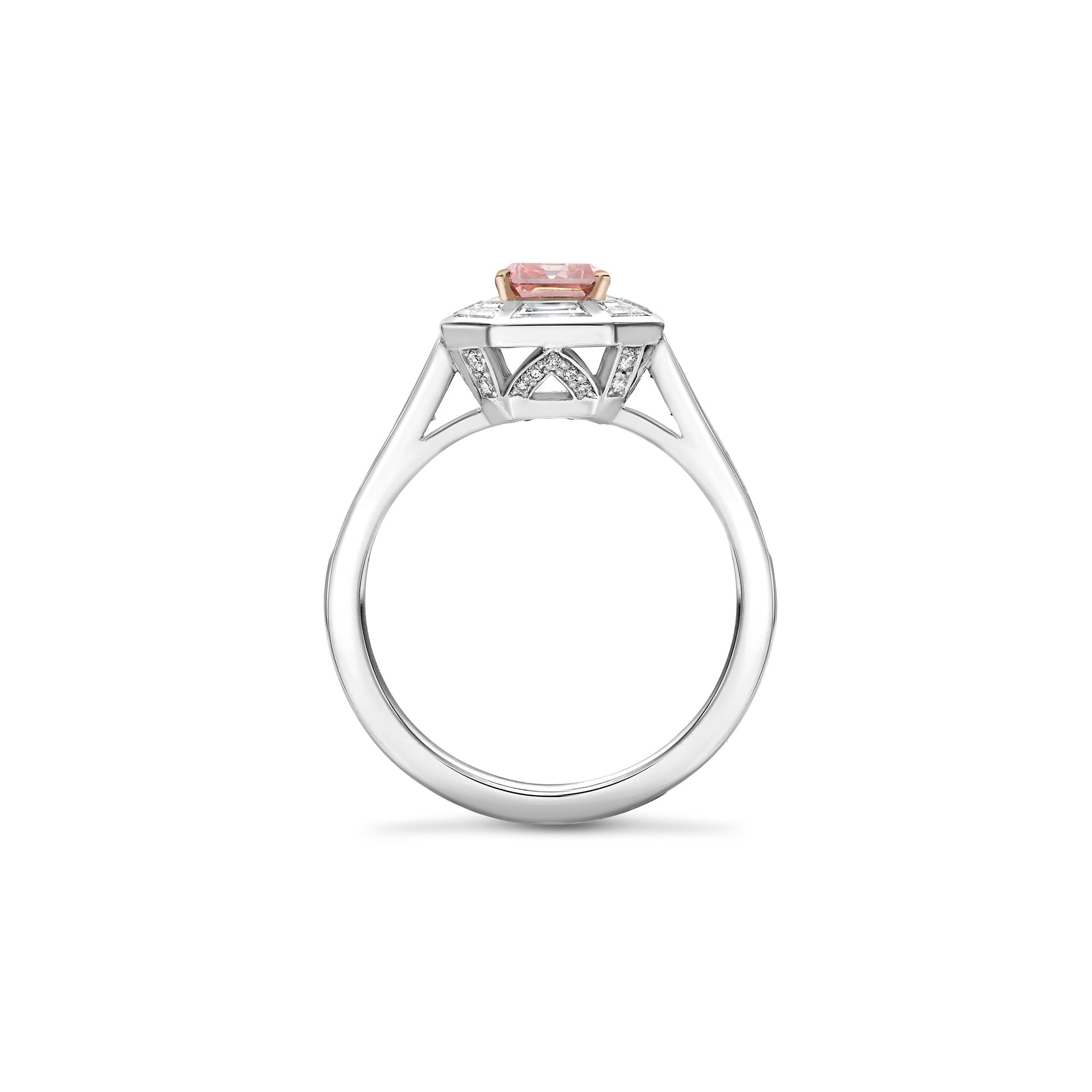 Art Deco Pink and White Diamond Platinum Ring