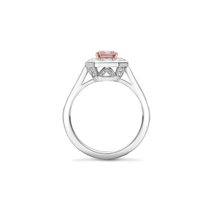 Art Deco Pink and White Diamond Platinum Ring