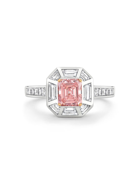 Art Deco Pink and White Diamond Platinum Ring