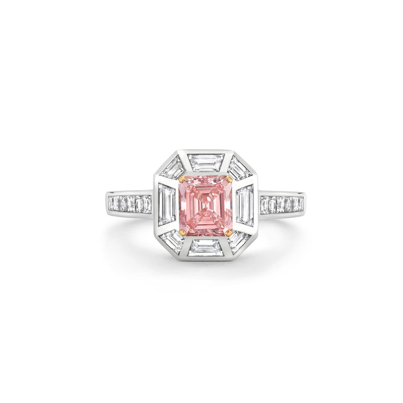 Art Deco Pink and White Diamond Platinum Ring