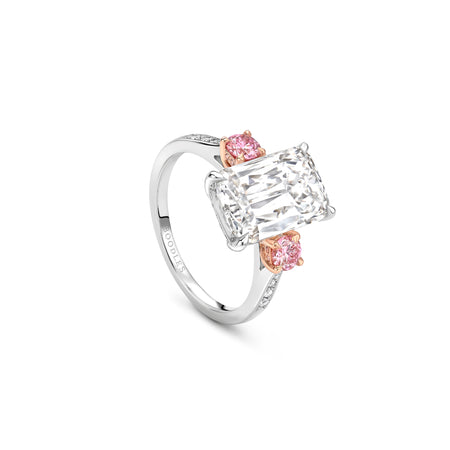 Ashoka Pink Diamond Shoulders Platinum and Rose Gold Ring