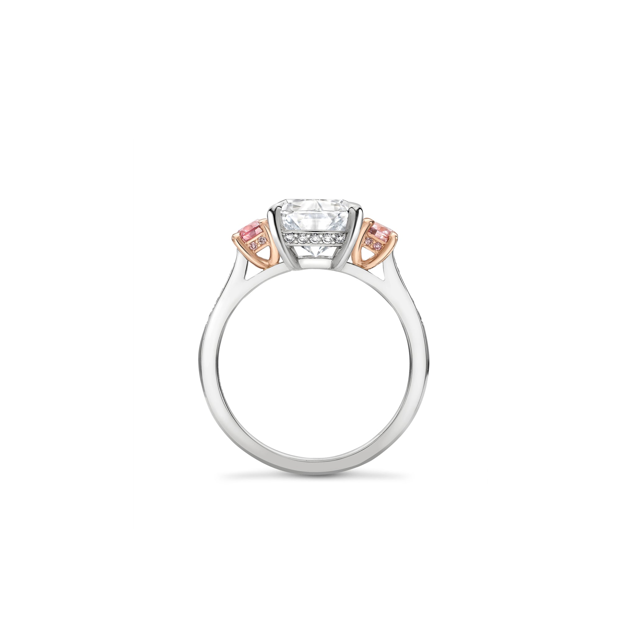 Ashoka Pink Diamond Shoulders Platinum and Rose Gold Ring