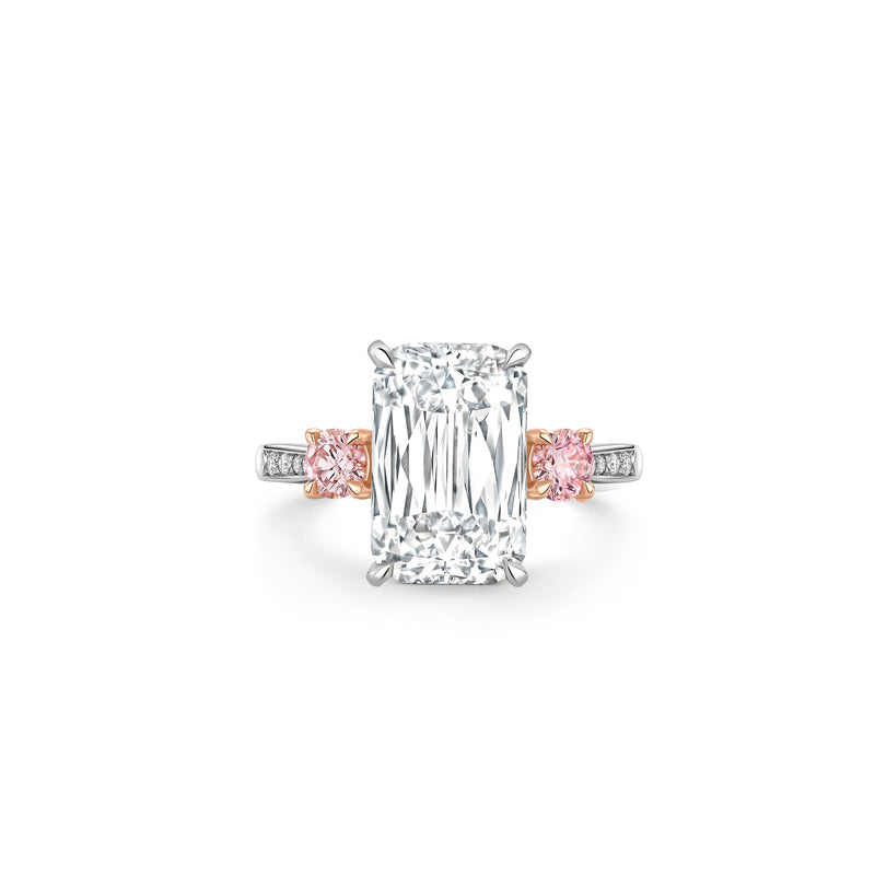Ashoka Pink Diamond Shoulders Platinum and Rose Gold Ring