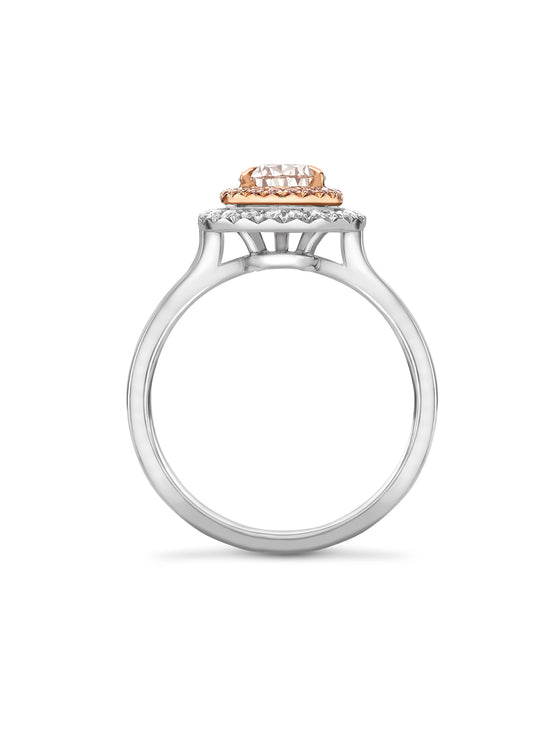 Vintage Pear Pink Diamond Platinum and Rose Gold Ring