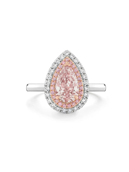 Vintage Pear Pink Diamond Platinum and Rose Gold Ring
