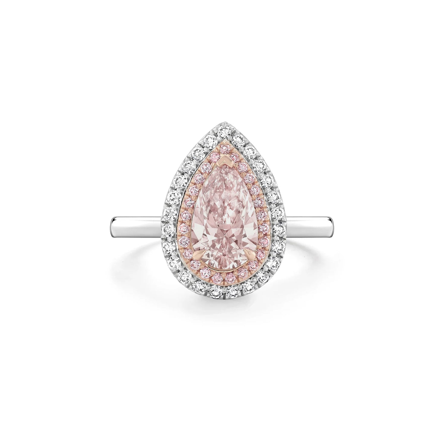 Vintage Pear Pink Diamond Platinum and Rose Gold Ring