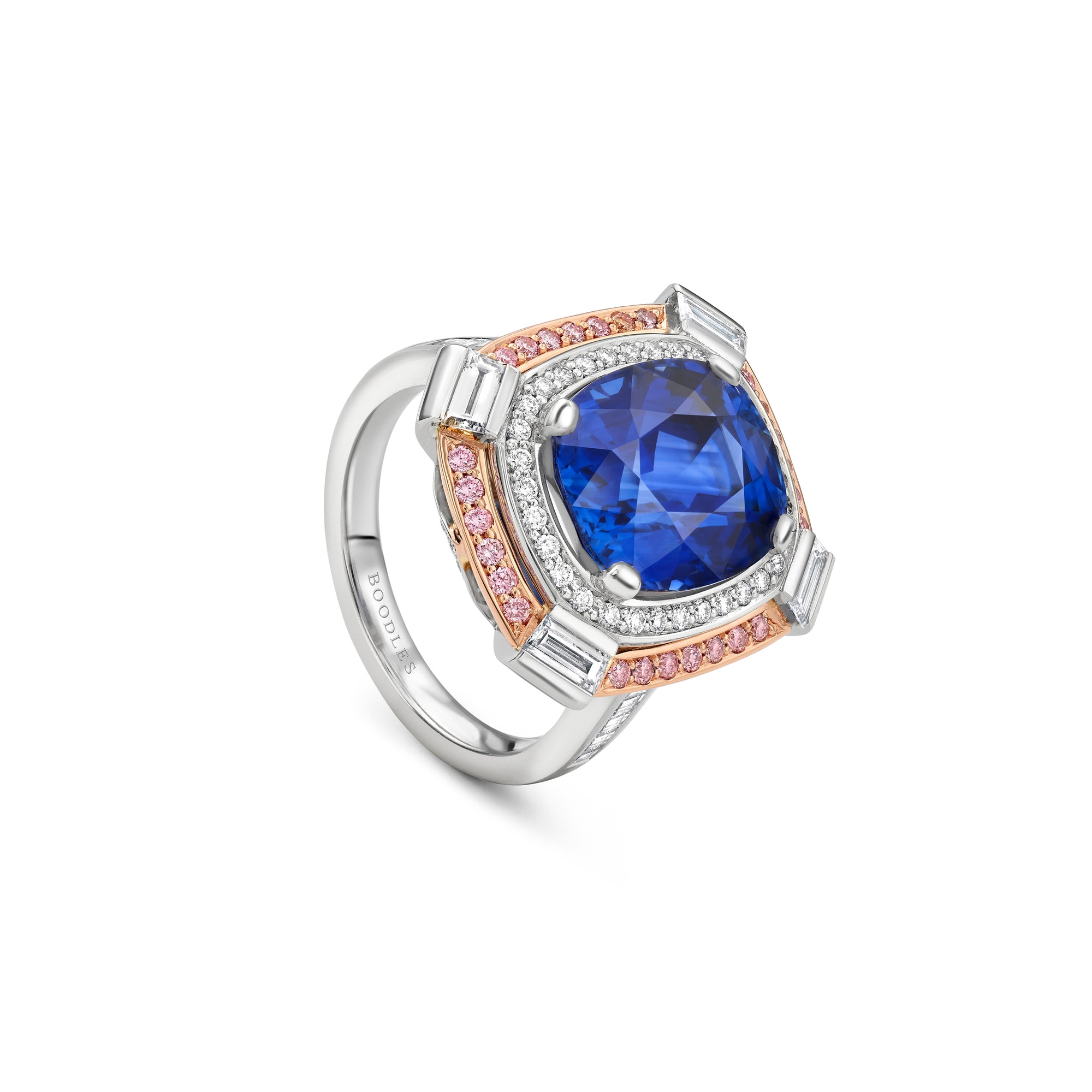 Vintage Cushion Sapphire Platinum and Rose Gold Ring