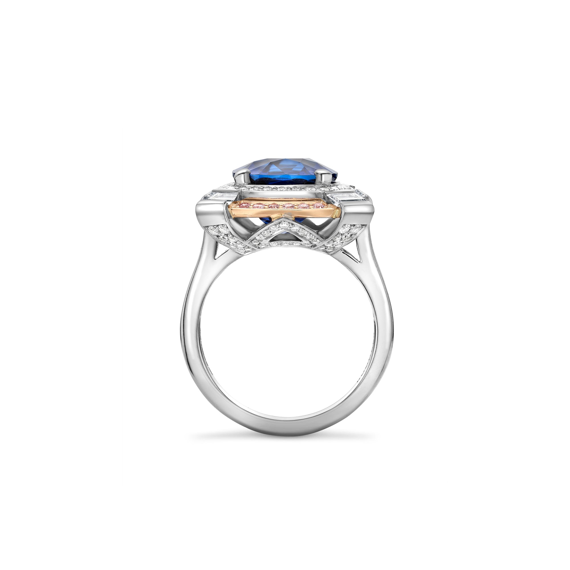 Vintage Cushion Sapphire Platinum and Rose Gold Ring