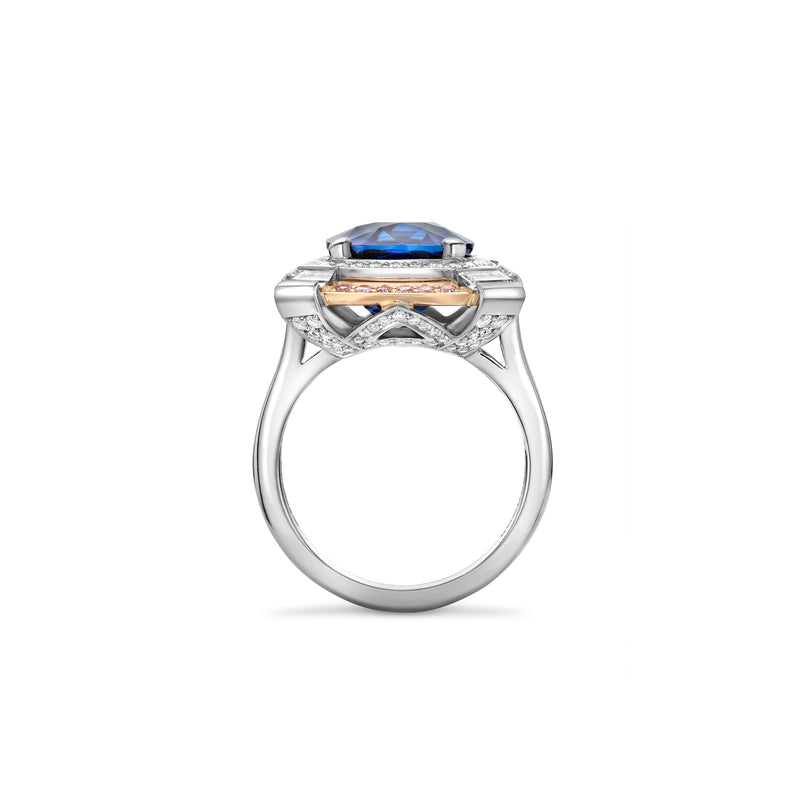 Vintage Cushion Sapphire Platinum and Rose Gold Ring