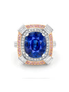 Vintage Cushion Sapphire Platinum and Rose Gold Ring