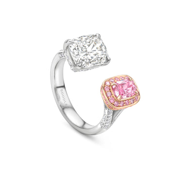 Gemini Cushion White and Pink Diamond Ring