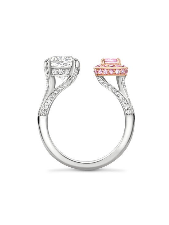 Gemini Cushion White and Pink Diamond Ring