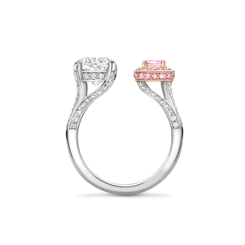 Gemini Cushion White and Pink Diamond Ring