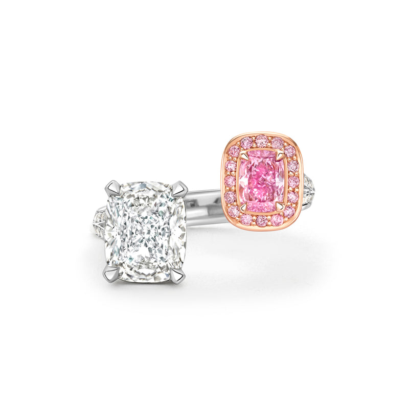 Gemini Cushion White and Pink Diamond Ring