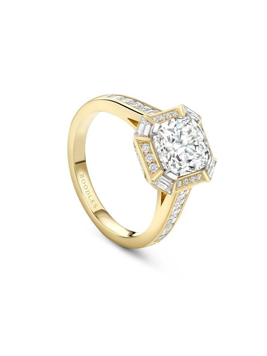 Art Deco Cushion Diamond Yellow Gold Ring