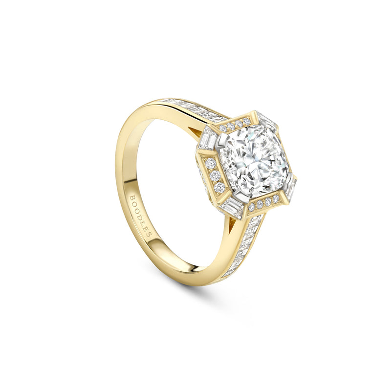 Art Deco Cushion Diamond Yellow Gold Ring