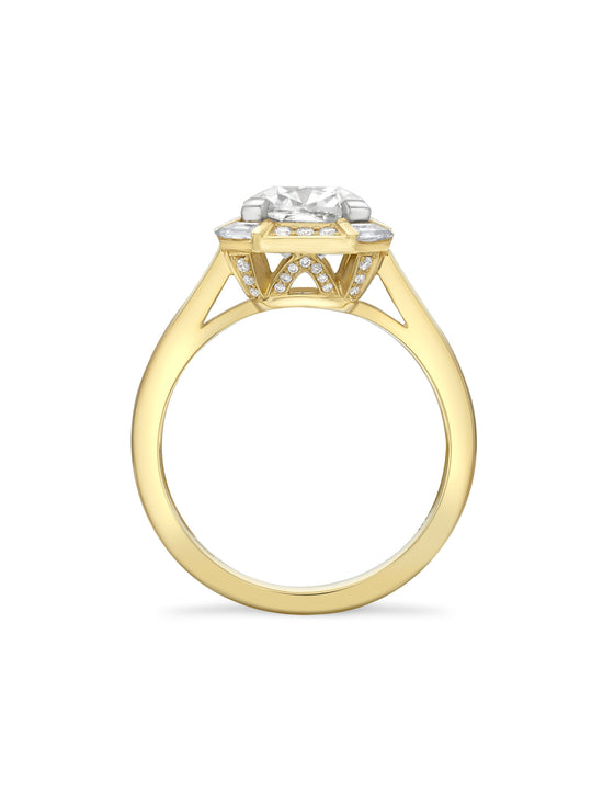 Art Deco Cushion Diamond Yellow Gold Ring