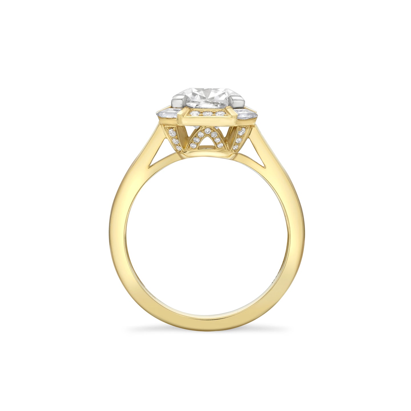Art Deco Cushion Diamond Yellow Gold Ring