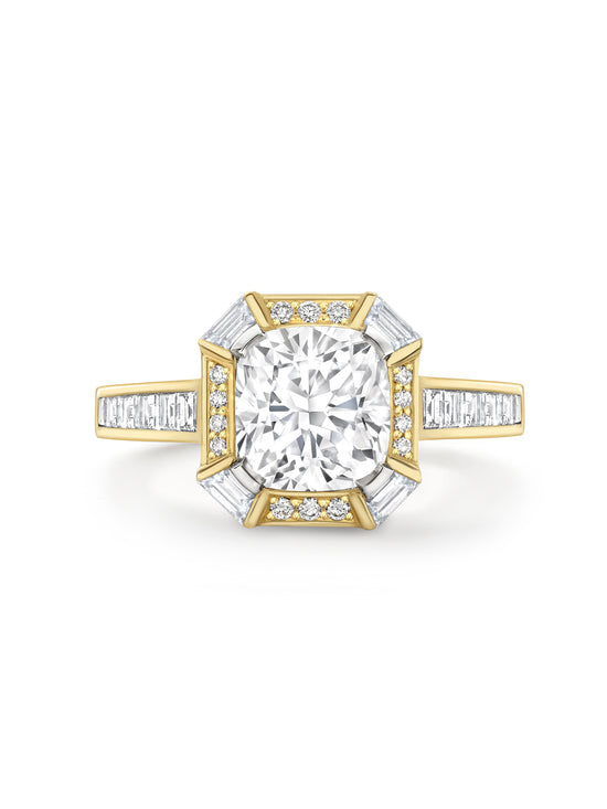 Art Deco Cushion Diamond Yellow Gold Ring