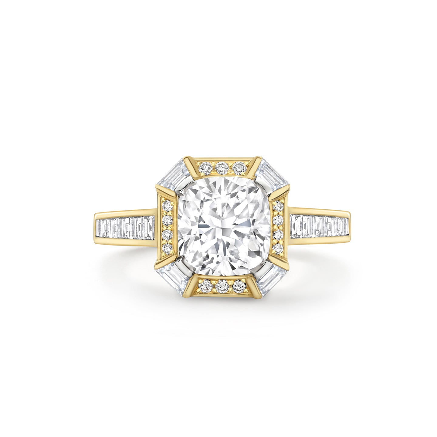Art Deco Cushion Diamond Yellow Gold Ring