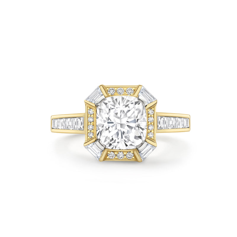 Art Deco Cushion Diamond Yellow Gold Ring