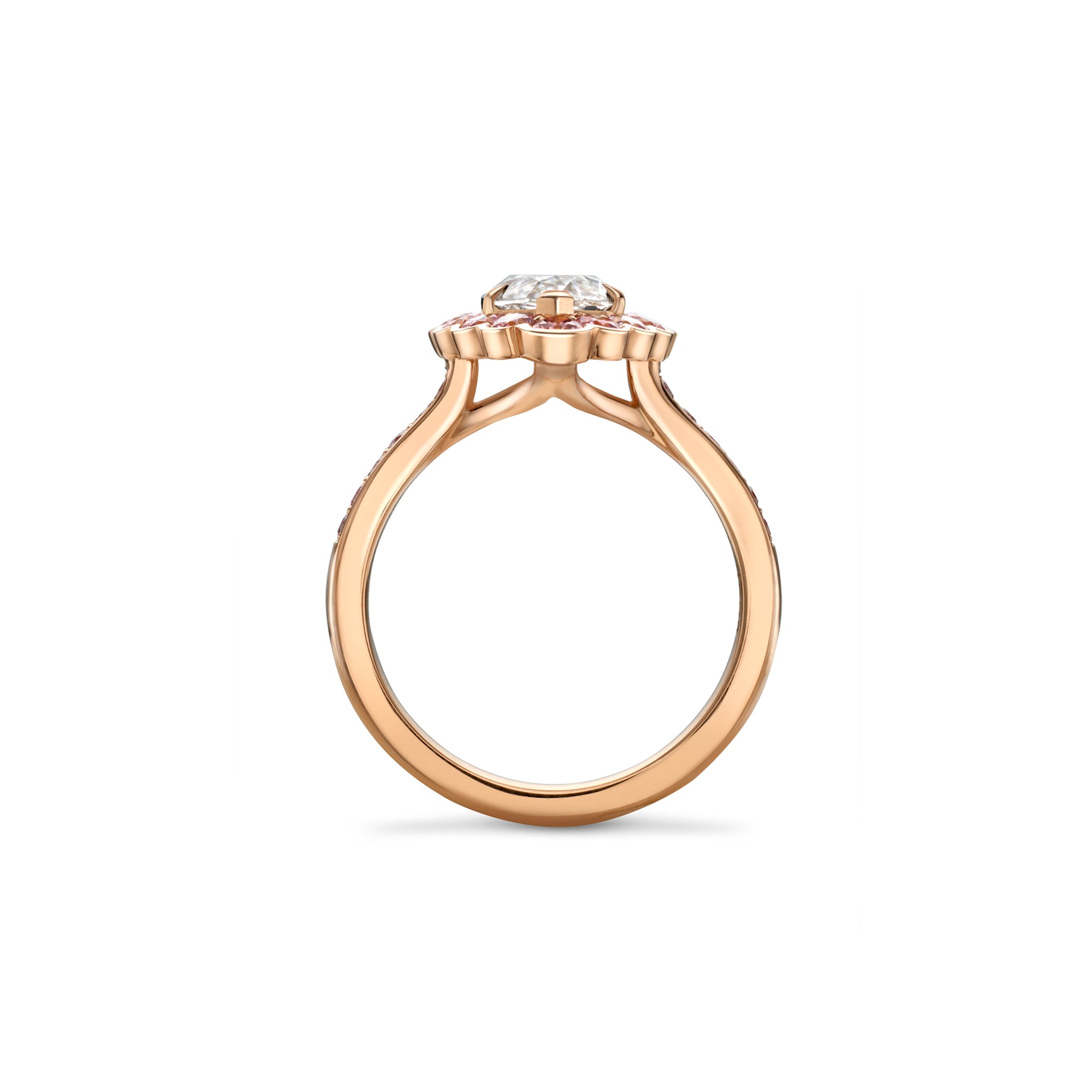 Scalloped Marquise Diamond and Pink Diamond Rose Gold Ring