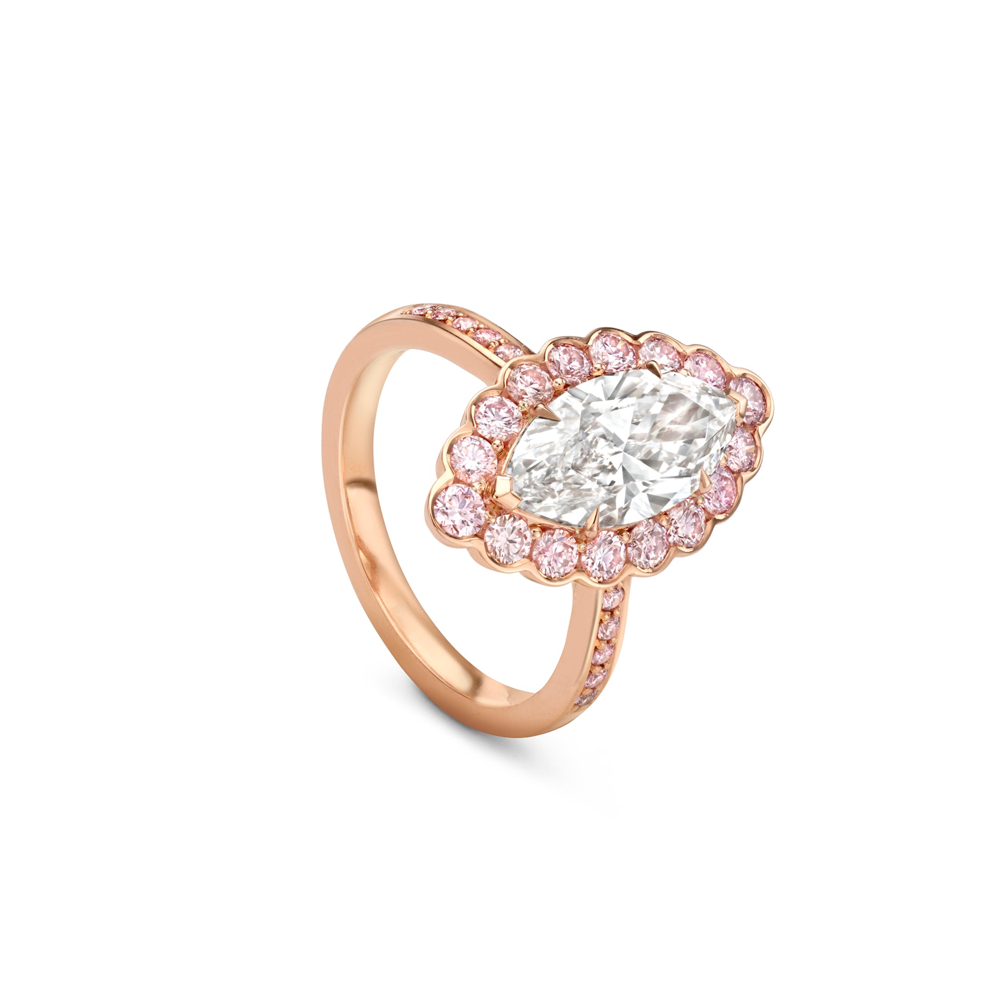 Scalloped Marquise Diamond and Pink Diamond Rose Gold Ring