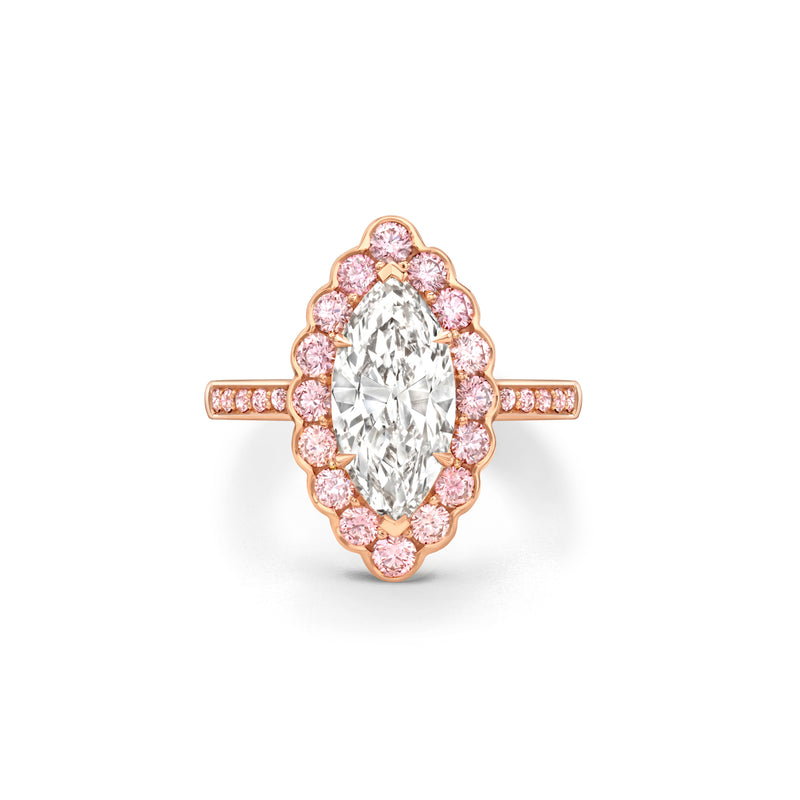 Scalloped Marquise Diamond and Pink Diamond Rose Gold Ring