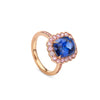 Scalloped Cushion Sapphire and Pink Diamond Rose Gold Ring
