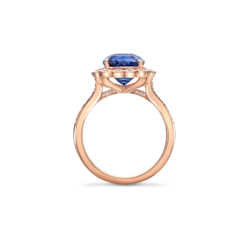 Scalloped Cushion Sapphire and Pink Diamond Rose Gold Ring