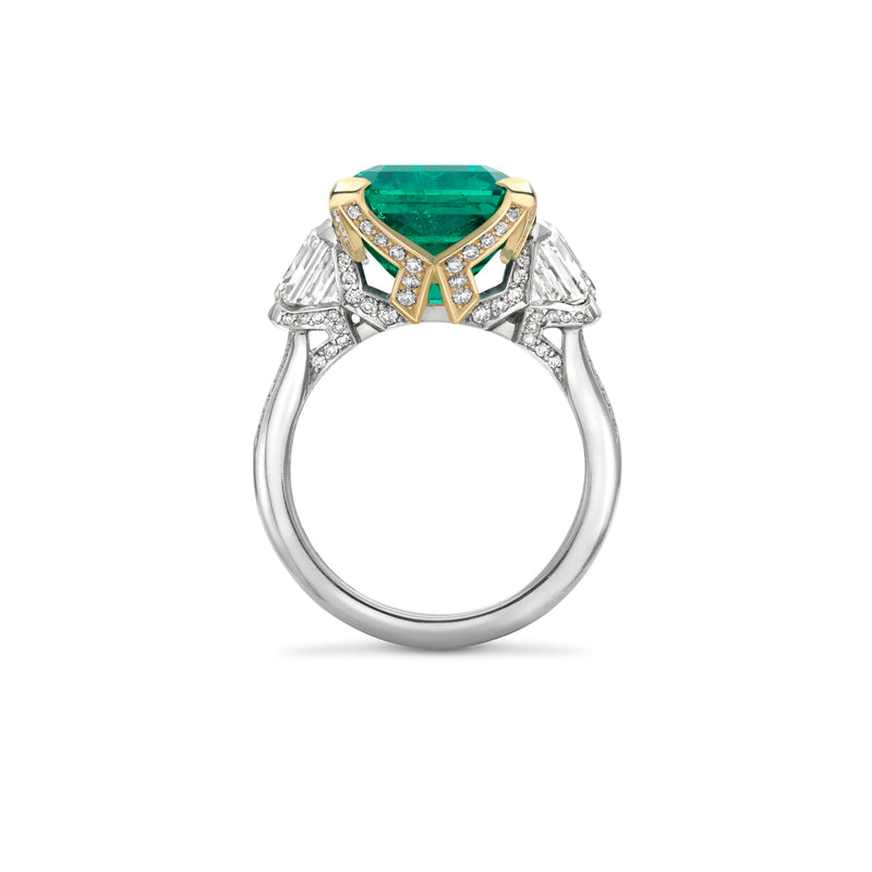 Octagonal Emerald and Diamond Platinum and Yellow Gold Ring