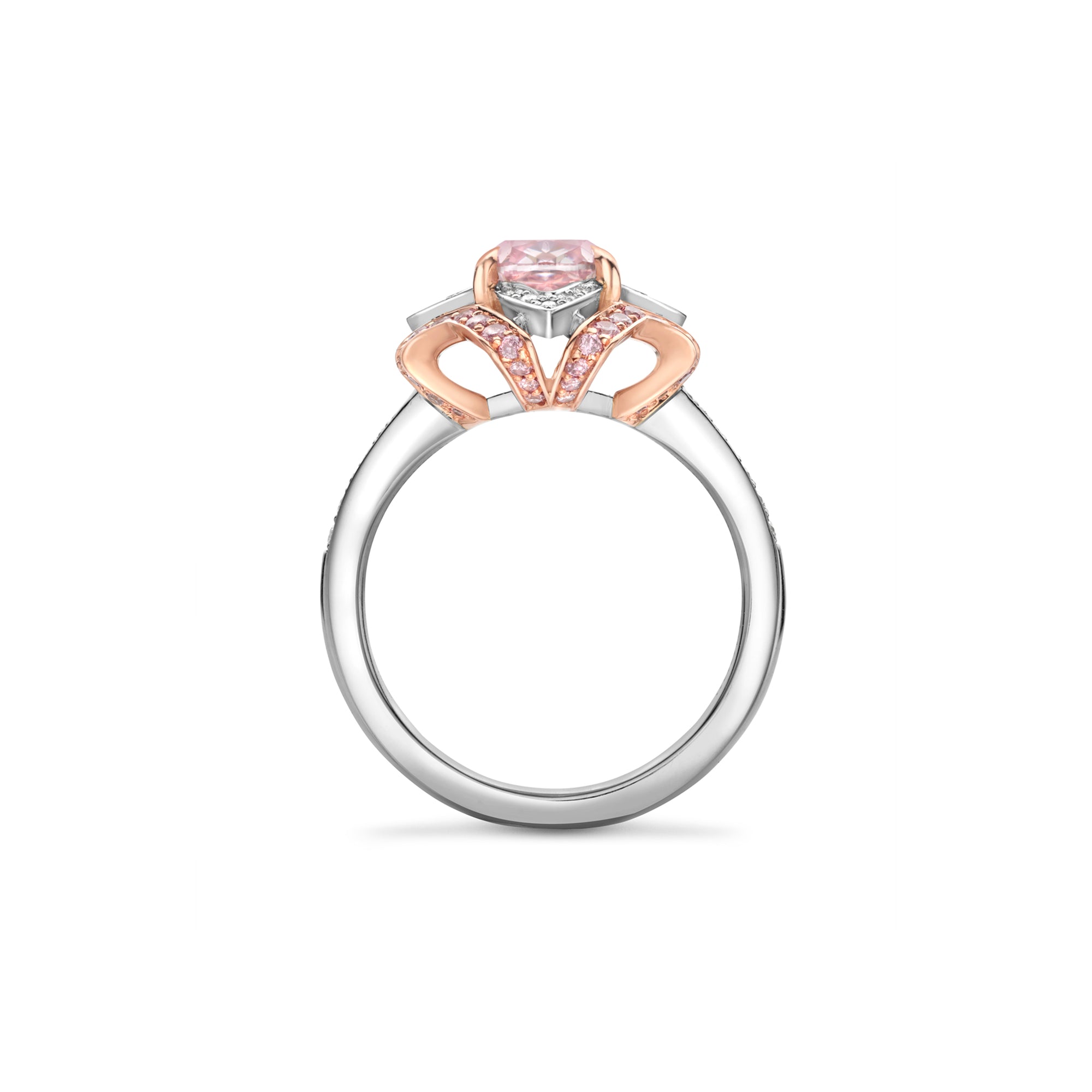Quatrefoil Pink and White Diamond Ring