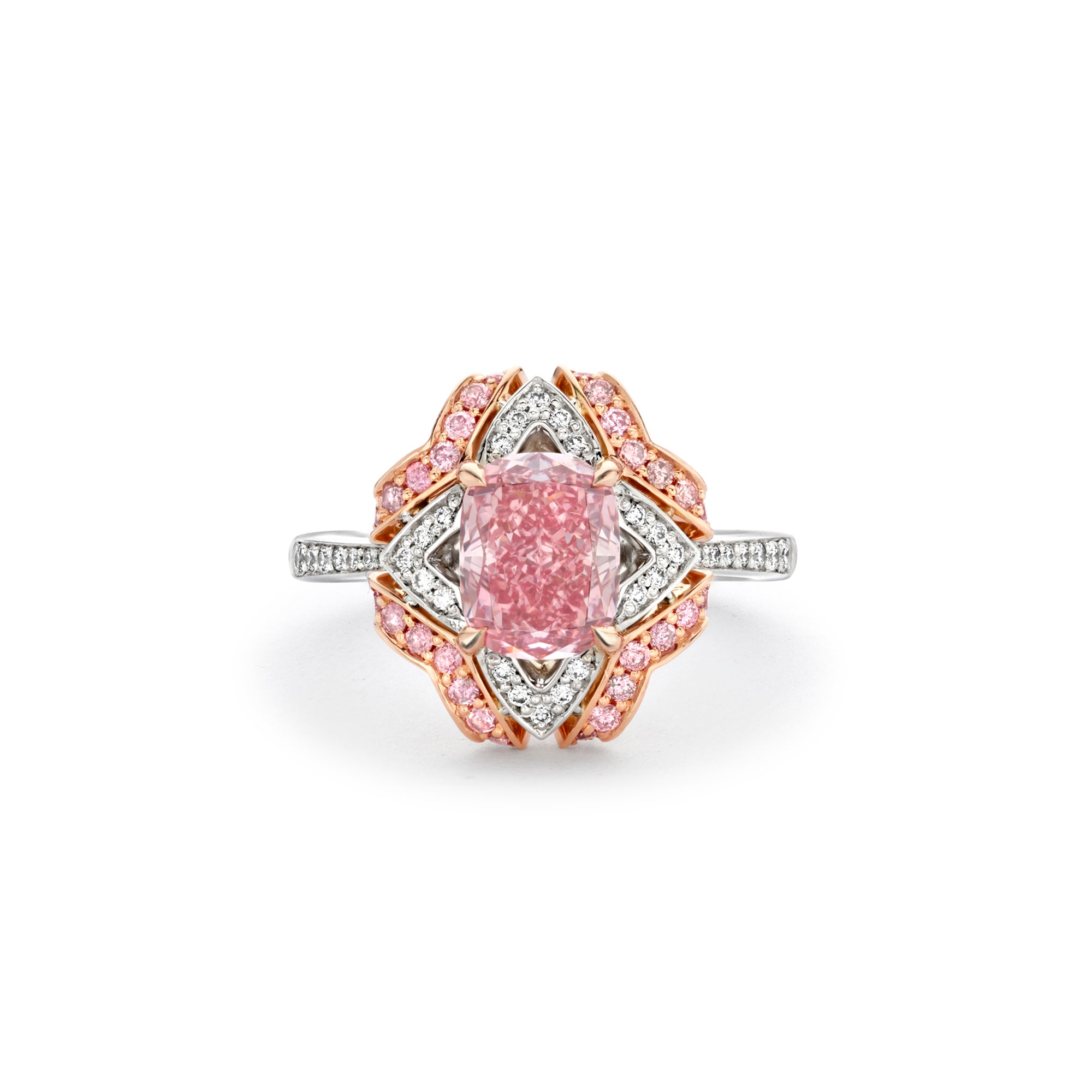 Quatrefoil Pink and White Diamond Ring