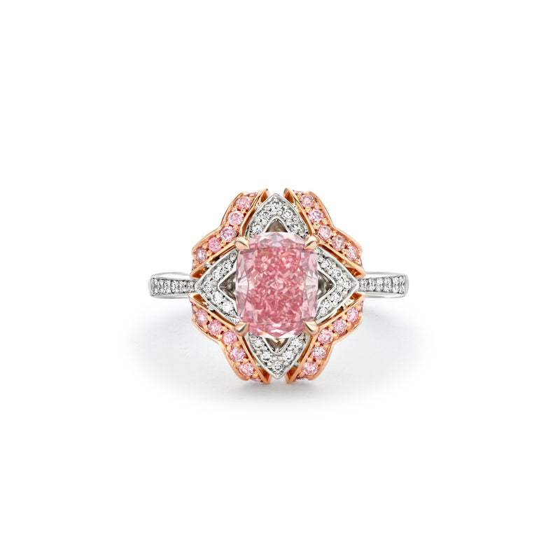 Quatrefoil Pink and White Diamond Ring